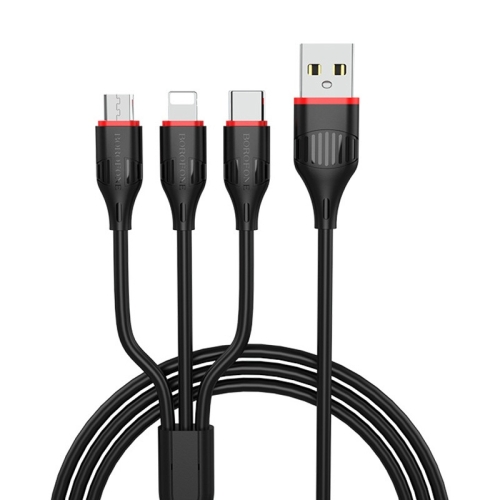 

Borofone BX17 Enjoy 3 in 1 2A Micro USB + 8 Pin + USB-C / Type-C to USB Fast Charging Cable (Black)