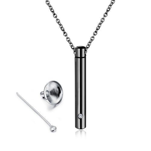 

OPK Titanium Steel Cylindrical Perfume Bottle Necklace with Funnel Accessories (Black)