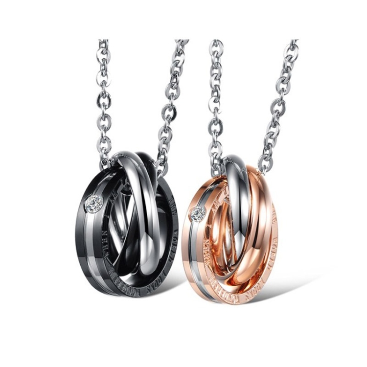 

OPK 2 PCS Ring Interlocking Titanium Steel Couple Necklace