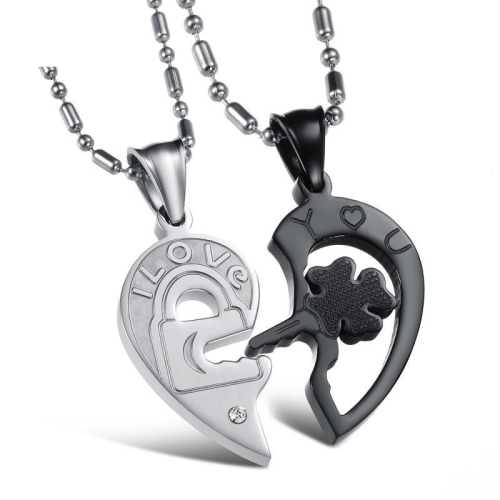 

OPK 2 PCS Heart and Heart Black and White Puzzle Couple Necklace