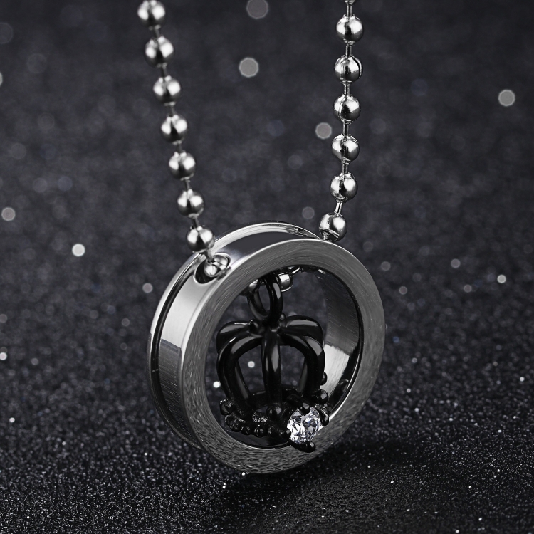 

OPK Crown Rhinestone Titanium Steel Couple Necklace, Pendant + Chain (Black)