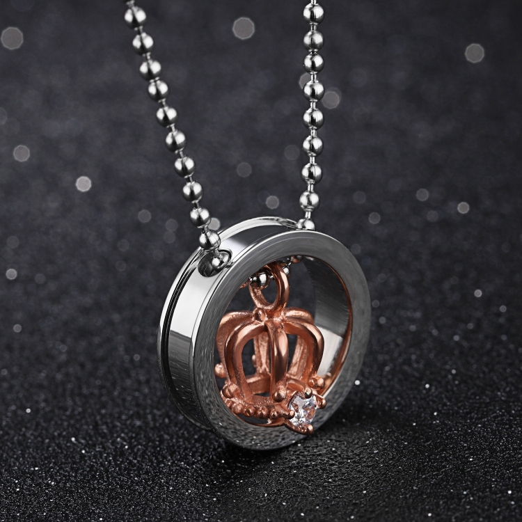 

OPK Crown Rhinestone Titanium Steel Couple Necklace, Pendant + Chain (Rose Gold)