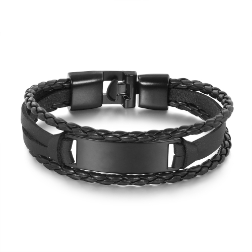 

OPK Simple and Wild Fashion Bracelet Multilayer Woven Leather Bracelet for Men(Black)