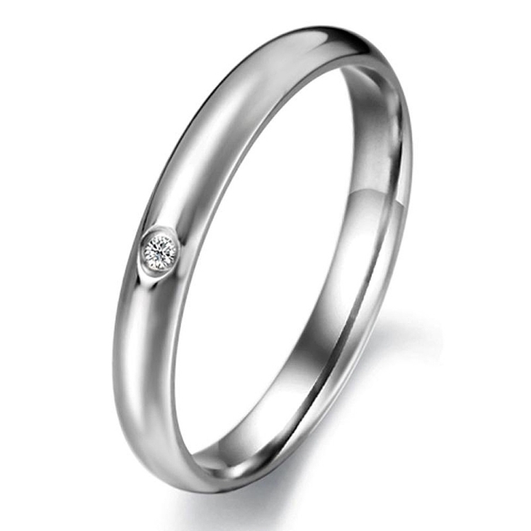 

OPK Glossy Crystal Drill Fine Titanium Steel Ring for Women (Color:Steel Color Size:6)