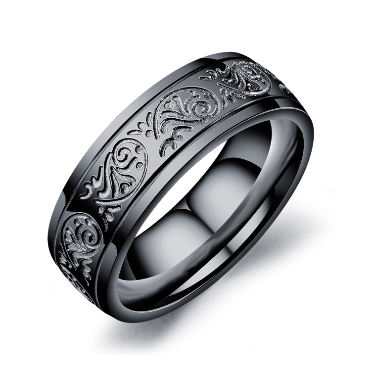 

OPK Titanium Steel Flower Pattern Ring for Men (Color:Black Size:7)