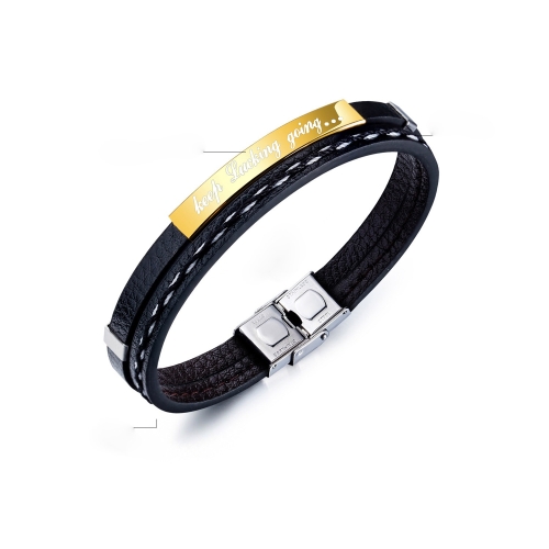 

OPK Inspirational Titanium Steel Leather Bracelet for Men (Gold)