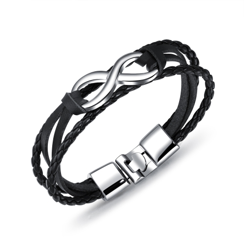 

OPK Multilayer Weave Eternal 8-type Leather Bracelet for Men(Black Steel)
