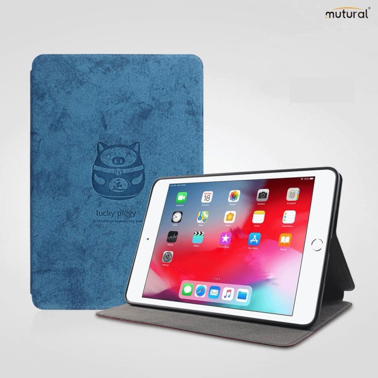 

Mutural Lucky Pig Series Horizontal Flip TPU + PU Leather Case for iPad mini 5 / mini 4, with Holder (Blue)
