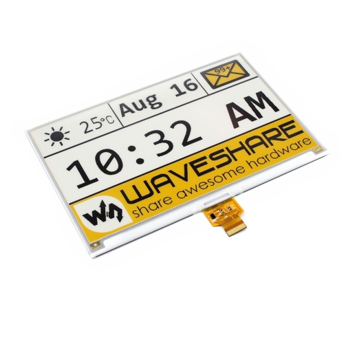 

Waveshare 7.5 inch 640x384 pixel E-Ink Yellow Black White Three-color Display HAT for Raspberry Pi