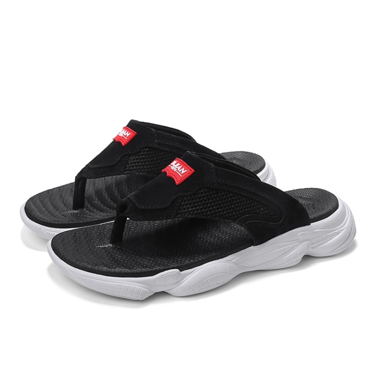 

Non-slip Wear-resistant Flat Bottom Flip Flops Beach Shoes for Men (Color:Black Size:39)