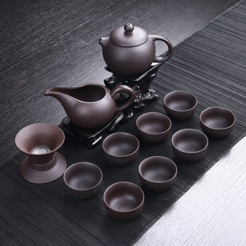 

12 in 1 Black Purple Clay Ceramic Tea Set Kungfu Teapot Serving Cup Teacup Chinese Drinkware