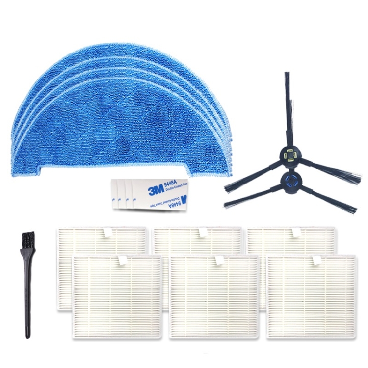 

XI277 1 Pair I258 Side Brush + 6 PCS I206 Filter + 4 PCS I262 Rag + 4 PCS G604 Magic Adhesive Sticker + G101 Small Black Brush for ILIFE V8S