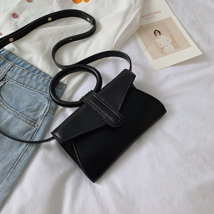 

Big Ring Handle PU Leather Single Shoulder Bag Ladies Handbag Messenger Bag (Black)