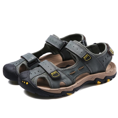 

First Layer Cowhide Soft Face Outdoor Casual Sandals for Men (Color:Khaki Size:43)