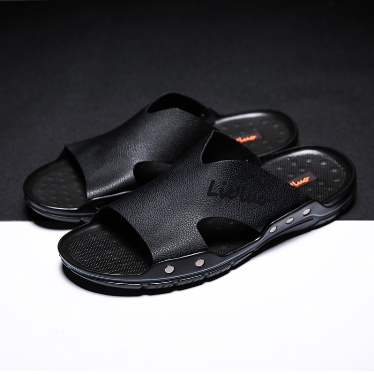 

Casual Fashion Trend Microfiber Leather Slippers for Men (Color:Black Size:43)
