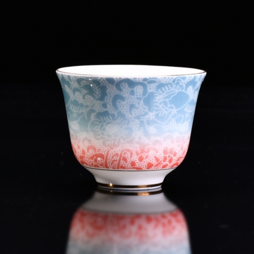 

80ml Gradient Color Dragon Clouds Ceramic Enamel Handmade White Porcelain KungFu Tea Thin Body Single Cup(Baby Blue 02)