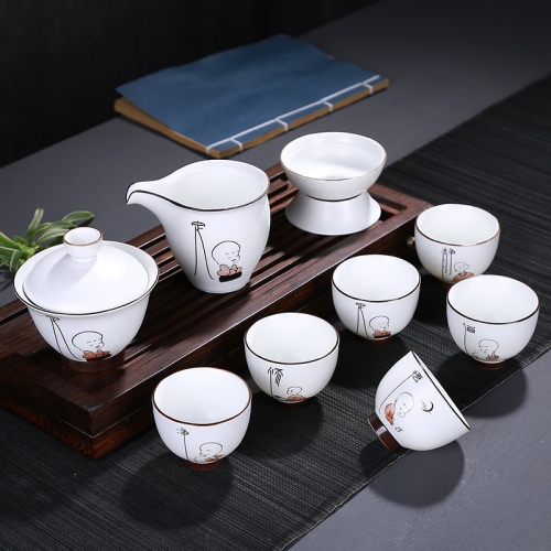 

9 in 1 Ding Kiln Matte Glaze White Porcelain KungFu Tea Set Zen Tea Set Ceramic Teaware Set with Gift Box & 6 Cups(Six Degrees)