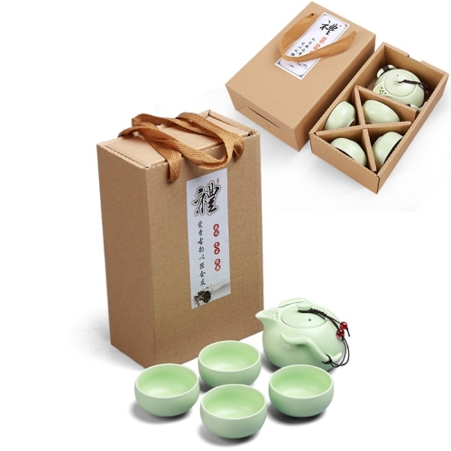 

5 in 1 Celadon Ceramic Tea Set Penguin Kung Fu Teapot 1 Pot 4 Teacup Chinese Drinkware with Environmental Protection Gift Box (Green)