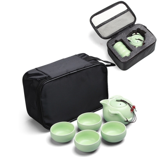 

5 in 1 Celadon Ceramic Tea Set Penguin Kung Fu Teapot 1 Pot 4 Teacups Chinese Drinkware with Travel Gift Box (Green)