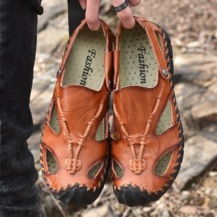 

First Layer Leather Thick Bottom Outdoor Casual Sandals for Men(Color:Red Brown Size:38)