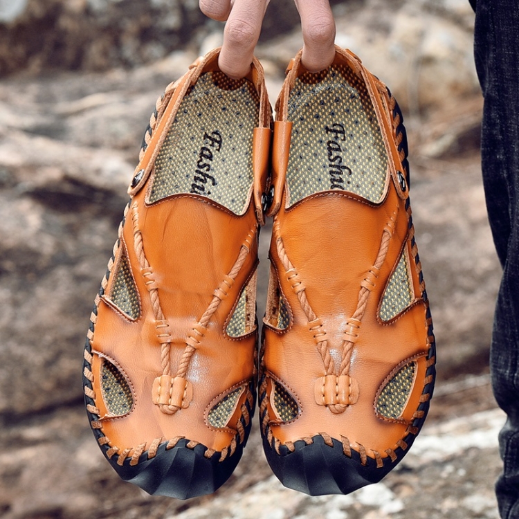 

First Layer Leather Thick Bottom Outdoor Casual Sandals for Men (Color:Light Brown Size:43)