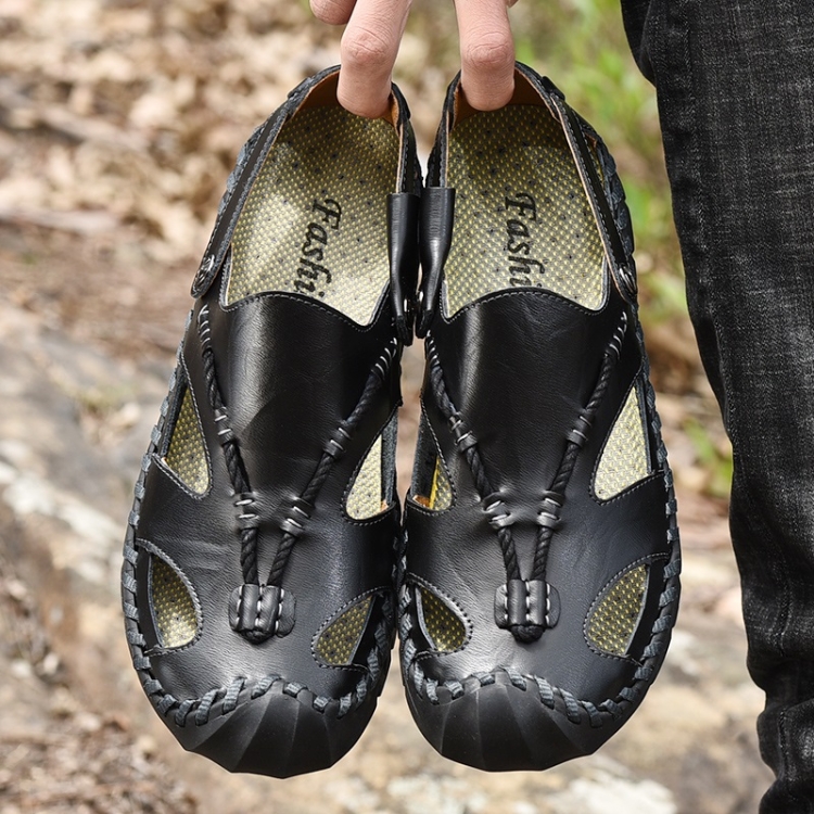

First Layer Leather Thick Bottom Outdoor Casual Sandals for Men (Color:Black Size:39)
