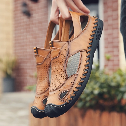 

First Layer Leather Outdoor Casual Sandals for Men (Color:Light Brown Size:39)