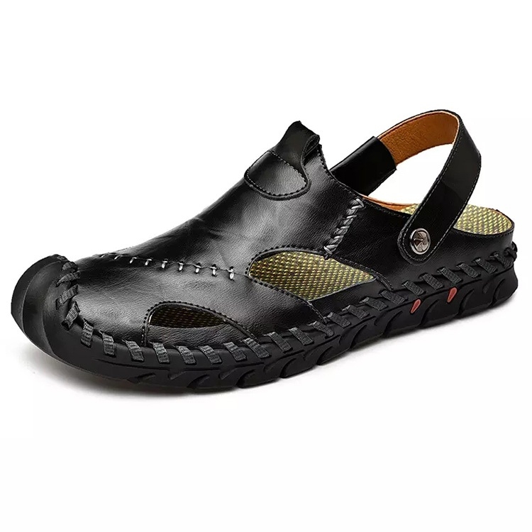 

Hand-stitched Outdoor Casual Leather Beach Shoes Sandals for Men (Color:Black Size:47)