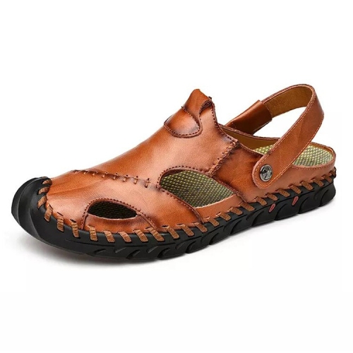 

Hand-stitched Outdoor Casual Leather Beach Shoes Sandals for Men (Color:Red Brown Size:44)