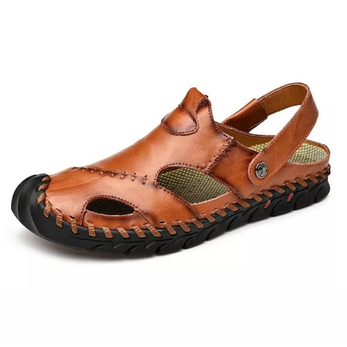 

Hand-stitched Outdoor Casual Leather Beach Shoes Sandals for Men (Color:Red Brown Size:45)