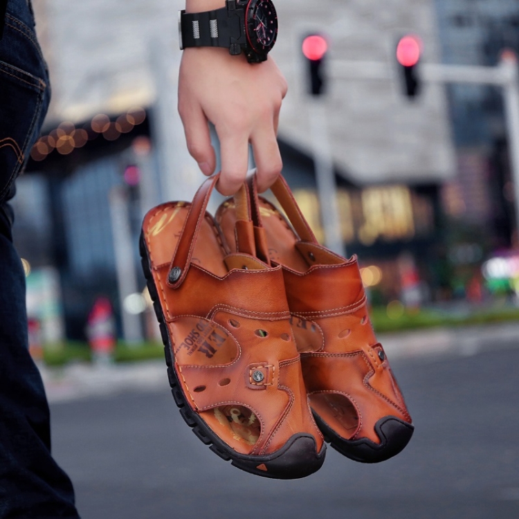 

Youth Trend First Layer Cowhide Two-wear Outdoor Casual Sandals Slippers for Men (Color:Dark Brown Size:41)