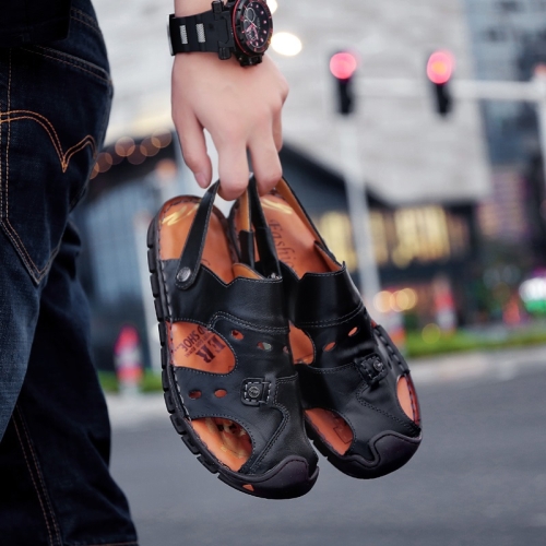 

Youth Trend First Layer Cowhide Two-wear Outdoor Casual Sandals Slippers for Men (Color:Black Size:38)