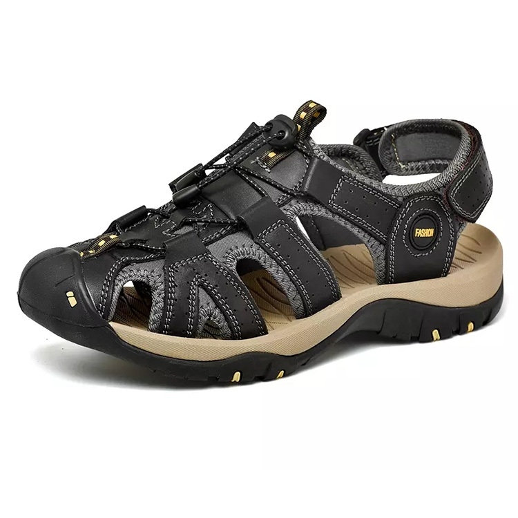 

First Layer Cowhide Flexible and Comfortable Outdoor Casual Beach Sandals for Men (Color:Black Size:42)