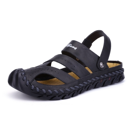 

First Layer Leather Sandals Outdoor Hollow Sneakers for Men (Color:Black Size:42)