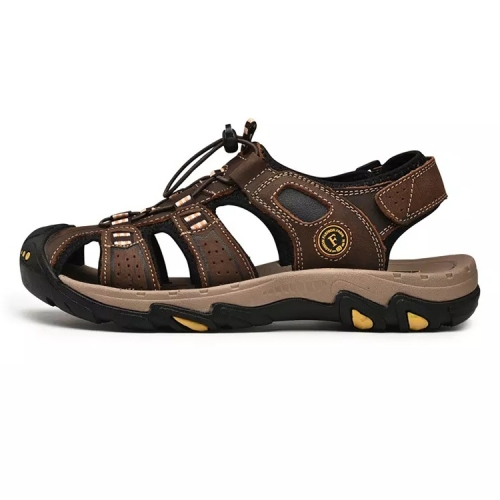 

First Layer Cowhide Outdoor Casual Beach Sandals for Men (Color:Dark Brown Size:42)