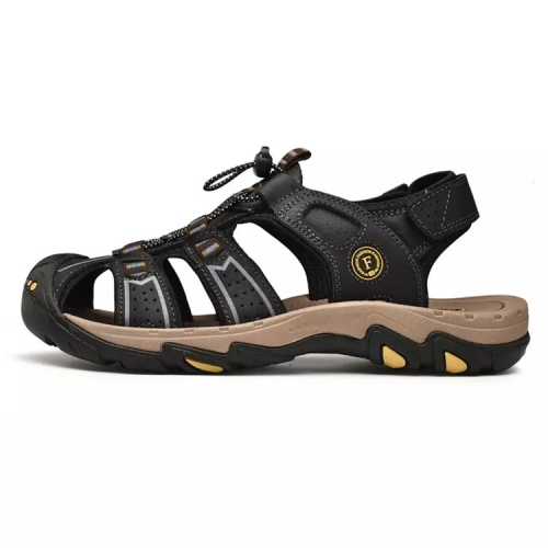 

First Layer Cowhide Outdoor Casual Beach Sandals for Men (Color:Black Size:44)