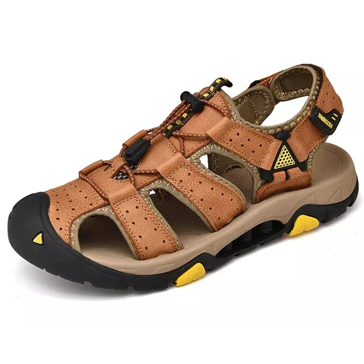 

First Layer Cowhide Thick Bottom Outdoor Leisure Beach Sandals for Men (Color:Light Brown Size:41)