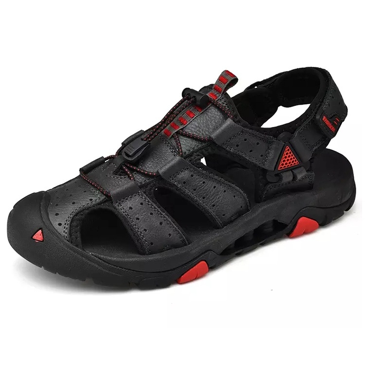 

First Layer Cowhide Thick Bottom Outdoor Leisure Beach Sandals for Men (Color:Black Size:40)