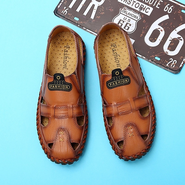 

Hand-stitched Cross-boundary Leather Outdoor Casual Sandals for Men (Color:Red Brown Size:43)