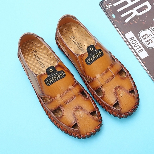 

Hand-stitched Cross-boundary Leather Outdoor Casual Sandals for Men (Color:Yellow Brown Size:48)