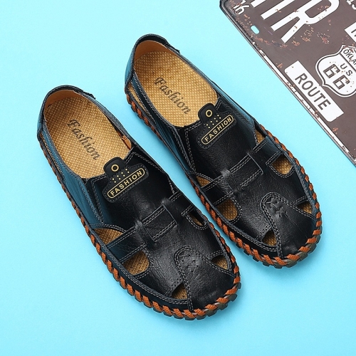

Hand-stitched Cross-boundary Leather Outdoor Casual Sandals for Men (Color:Black Size:42)