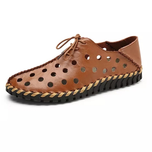 

First Layer Leather Non-slip Wear-resistant and Comfortable Breathable Outdoor Casual Hole Shoes for Men (Color:Brown Size:42)