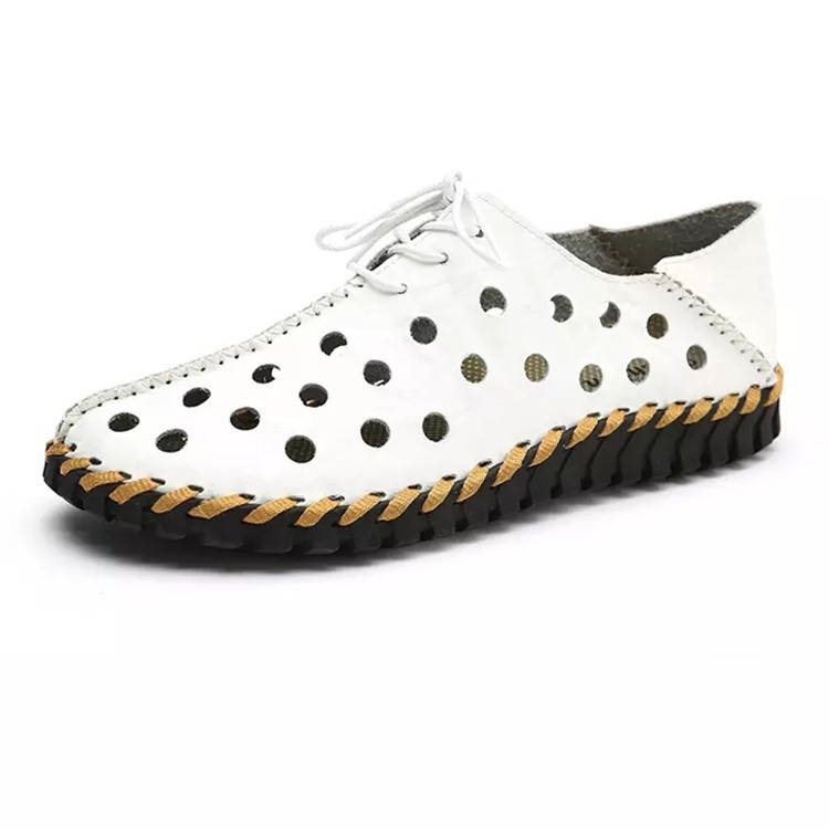 

First Layer Leather Non-slip Wear-resistant and Comfortable Breathable Outdoor Casual Hole Shoes for Men (Color:White Size:38)