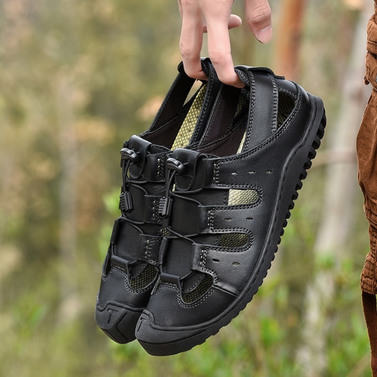 

First Layer Leather Comfortable Wearable Outdoor Casual Sandals for Men (Color:Black Size:42)