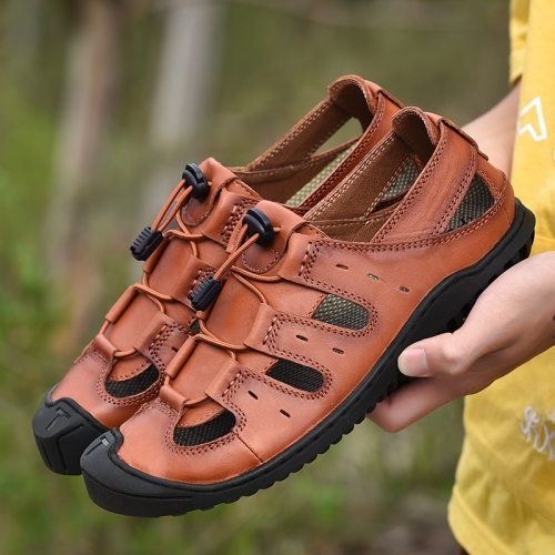 

First Layer Leather Comfortable Wearable Outdoor Casual Sandals for Men (Color:Brown Size:38)