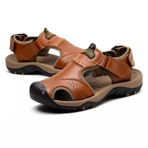 

First Layer Leather Comfortable Non-slip Wear Beach Sandals for Men (Color:Red Brown Size:44)