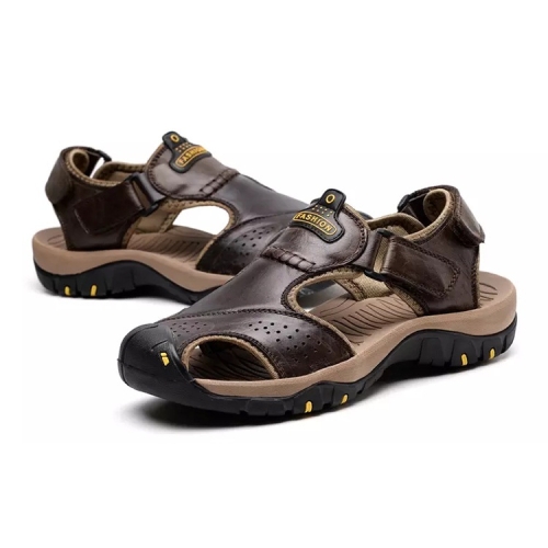 

First Layer Leather Comfortable Non-slip Wear Beach Sandals for Men (Color:Dark Brown Size:38)