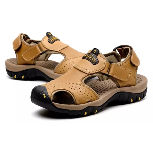 

First Layer Leather Comfortable Non-slip Wear Beach Sandals for Men (Color:Khaki Size:44)