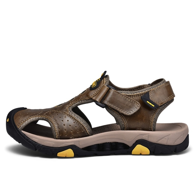

Matte Leather Wear-resistant Outdoor Casual Beach Sandals for Men (Color:Khaki Size:44)