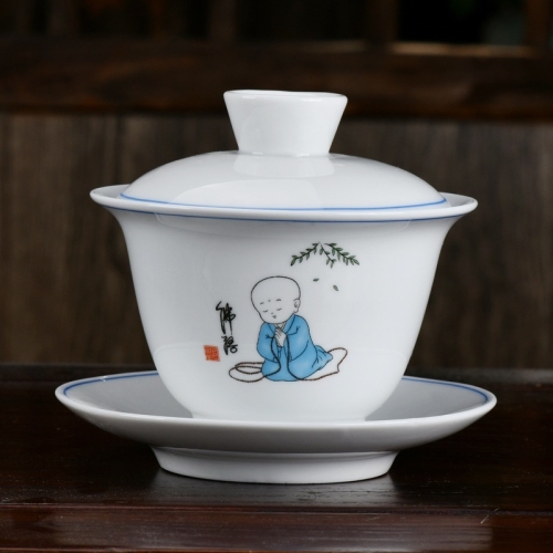 

Ceramic Cover Bowl Royal Enamel Jingdezhen Sancai Tea Bowl Tea Set (Little Monk)